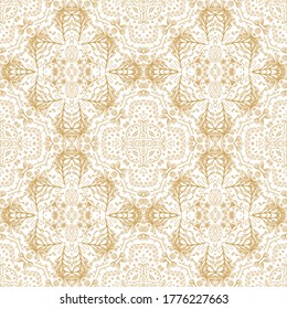 Seamless  ethnic geometric  woven  golden  pattern on white background