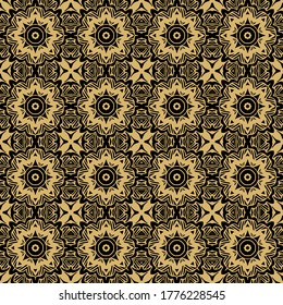 Seamless  ethnic geometric  woven  golden  pattern on dark background