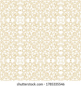 Seamless  ethnic geometric  woven  golden  pattern on white background