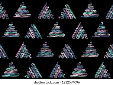 Seamless ethnic hand drawn color geometric pattern on black