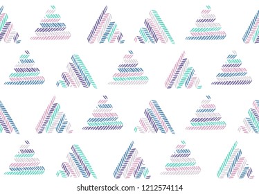 Seamless ethnic hand drawn color geometric pattern on white