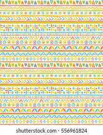 Seamless ethnic hand painted pattern design. Repeating colorful positive background. Childish backdrop for wallpaper, card, fabric, textile. Vector illustration.