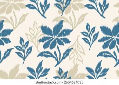 Seamless ethnic ikat floral pattern with abstract embroidery damask design, traditional texture for fabric and clothing, ornamental decorative background for textile and wallpaper prints.