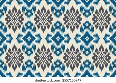 Seamless ethnic ikat pattern featuring tribal and folk embroidery combined with Mexican Aztec geometrics. Perfect for graphic art, rug design, wallpaper, wrapping and clothing.