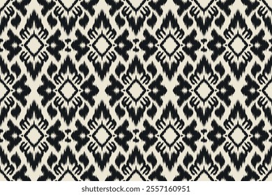 Seamless ethnic ikat pattern featuring tribal and folk embroidery combined with Mexican Aztec geometrics. Perfect for graphic art, rug design, wallpaper, wrapping and clothing.