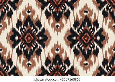 Seamless ethnic ikat pattern featuring tribal and folk embroidery combined with Mexican Aztec geometrics. Perfect for graphic art, rug design, wallpaper, wrapping and clothing.