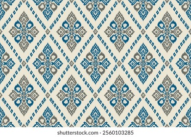 Seamless ethnic ikat pattern featuring tribal and folk embroidery combined with Mexican Aztec geometrics. Perfect for graphic art, rug design, wallpaper, wrapping and clothing.