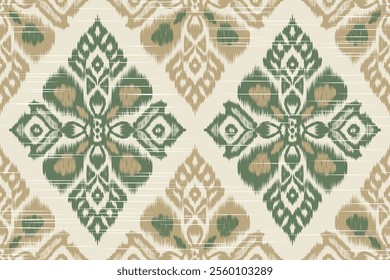 Seamless ethnic ikat pattern featuring tribal and folk embroidery combined with Mexican Aztec geometrics. Perfect for graphic art, rug design, wallpaper, wrapping and clothing.