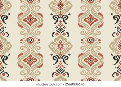 Seamless ethnic ikat pattern featuring tribal and folk embroidery combined with Mexican Aztec geometrics. Perfect for graphic art, rug design, wallpaper, wrapping and clothing.