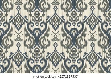 Seamless ethnic ikat pattern featuring tribal and folk embroidery combined with Mexican Aztec geometrics. Perfect for graphic art, rug design, wallpaper, wrapping and clothing.