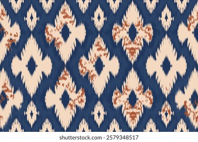 Seamless ethnic ikat pattern featuring tribal and folk embroidery combined with Mexican Aztec geometrics. Perfect for graphic art, rug design, wallpaper, wrapping and clothing.