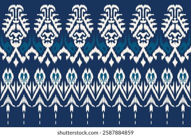Seamless ethnic ikat pattern featuring tribal and folk embroidery combined with Mexican Aztec geometrics. Perfect for graphic art, rug design, wallpaper, wrapping and clothing.