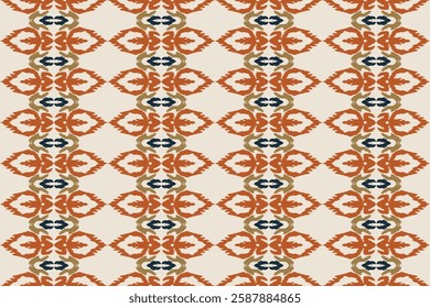 Seamless ethnic ikat pattern featuring tribal and folk embroidery combined with Mexican Aztec geometrics. Perfect for graphic art, rug design, wallpaper, wrapping and clothing.