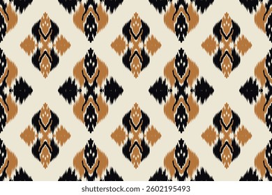Seamless ethnic ikat pattern featuring tribal and folk embroidery combined with Mexican Aztec geometrics. Perfect for graphic art, rug design, wallpaper, wrapping and clothing.