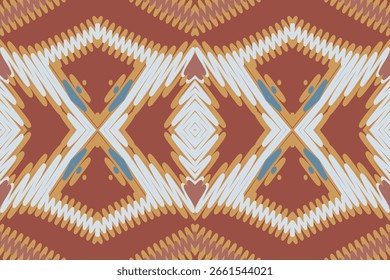 Patrón de ikat étnico sin costuras con bordados tribales y populares combinados con geometría mexicana azteca. Perfecto para el arte gráfico, diseño de alfombras, Fondo de pantalla, envoltura y ropa. Vector