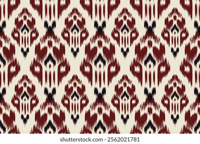 Seamless ethnic ikat pattern with influences of tribal and folk embroidery combined with Mexican Aztec geometric shapes. Perfect for graphic design, rugs, wallpaper, gift wrapping and clothing.