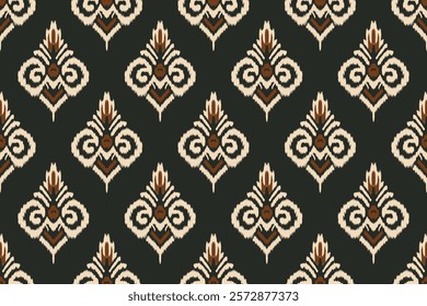 Seamless ethnic ikat pattern with influences of tribal and folk embroidery combined with Mexican Aztec geometric shapes. Perfect for graphic design, rugs, wallpaper, gift wrapping and clothing.