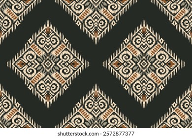 Seamless ethnic ikat pattern with influences of tribal and folk embroidery combined with Mexican Aztec geometric shapes. Perfect for graphic design, rugs, wallpaper, gift wrapping and clothing.