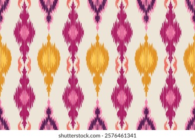 Seamless ethnic ikat pattern with influences of tribal and folk embroidery combined with Mexican Aztec geometric shapes. Perfect for graphic design, rugs, wallpaper, gift wrapping and clothing.