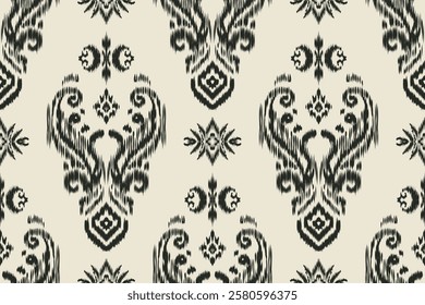 Seamless ethnic ikat pattern with influences of tribal and folk embroidery combined with Mexican Aztec geometric shapes. Perfect for graphic design, rugs, wallpaper, gift wrapping and clothing.