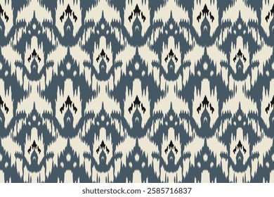 Seamless ethnic ikat pattern with influences of tribal and folk embroidery combined with Mexican Aztec geometric shapes. Perfect for graphic design, rugs, wallpaper, gift wrapping and clothing.