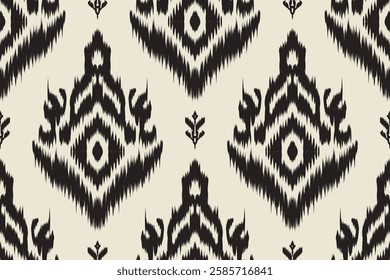 Seamless ethnic ikat pattern with influences of tribal and folk embroidery combined with Mexican Aztec geometric shapes. Perfect for graphic design, rugs, wallpaper, gift wrapping and clothing.