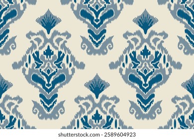 Seamless ethnic ikat pattern with influences of tribal and folk embroidery combined with Mexican Aztec geometric shapes. Perfect for graphic design, rugs, wallpaper, gift wrapping and clothing.