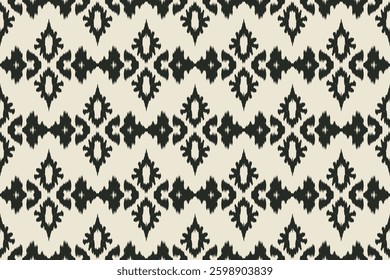 Seamless ethnic ikat pattern with influences of tribal and folk embroidery combined with Mexican Aztec geometric shapes. Perfect for graphic design, rugs, wallpaper, gift wrapping and clothing.
