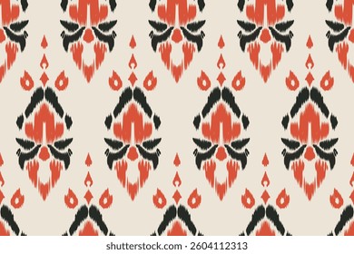 Seamless ethnic ikat pattern with influences of tribal and folk embroidery combined with Mexican Aztec geometric shapes. Perfect for graphic design, rugs, wallpaper, gift wrapping and clothing.