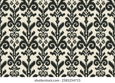 Seamless ethnic Ikat pattern inspired by tribal and folk embroidery, showcasing Aztec geometry with a Mexican flair. Perfect for graphic design, carpets, wallpapers, wrapping paper, and clothing.