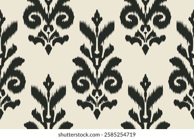 Seamless ethnic Ikat pattern inspired by tribal and folk embroidery, showcasing Aztec geometry with a Mexican flair. Perfect for graphic design, carpets, wallpapers, wrapping paper, and clothing.