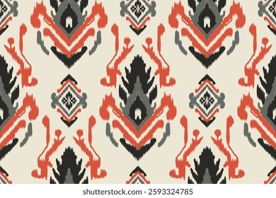 Seamless ethnic Ikat pattern inspired by tribal and folk embroidery, showcasing Aztec geometry with a Mexican flair. Perfect for graphic design, carpets, wallpapers, wrapping paper, and clothing.