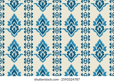 Seamless ethnic Ikat pattern inspired by tribal and folk embroidery, showcasing Aztec geometry with a Mexican flair. Perfect for graphic design, carpets, wallpapers, wrapping paper, and clothing.