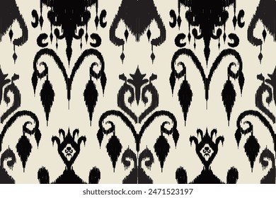 Patrón Ikat étnico sin costuras en tribal, bordado popular y geometría azteca de estilo mexicano para Artes Gráficas, Diseño de Alfombras, Fondo de pantalla, Envoltura y Vestimenta.