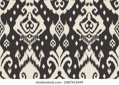 Seamless ethnic Ikat pattern in tribal, folk embroidery, and Mexican style Aztec geometry for Graphic Arts, Carpet Design, Wallpaper, Wrapping, and Clothing