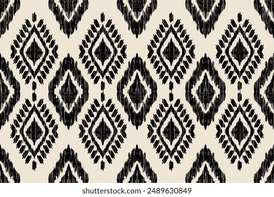 Patrón Ikat étnico sin costuras en tribal, bordado popular y geometría azteca de estilo mexicano para Artes Gráficas, Diseño de Alfombras, Fondo de pantalla, Envoltura y Vestimenta.