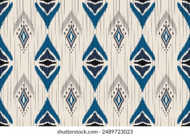 Seamless ethnic Ikat pattern in tribal, folk embroidery, and Mexican style Aztec geometry for Graphic Arts, Carpet Design, Wallpaper, Wrapping, and Clothing.