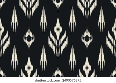 Patrón Ikat étnico sin costuras en tribal, bordado popular y geometría azteca de estilo mexicano para Artes Gráficas, Diseño de Alfombras, Fondo de pantalla, Envoltura y Vestimenta.