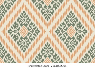 Seamless ethnic Ikat pattern with tribal and folk embroidery influences, featuring Aztec geometry in a Mexican style. Ideal for graphic design, carpets, wallpapers, wrapping paper, and clothing.