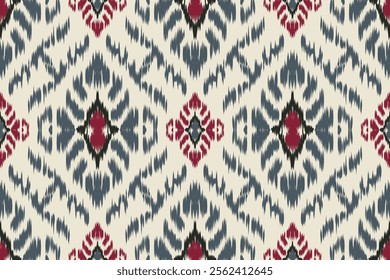 Seamless ethnic Ikat pattern in tribal, folk embroidery, and Mexican style Aztec geometry for Graphic Arts, Carpet Design, Wallpaper, Wrapping, and Clothing.