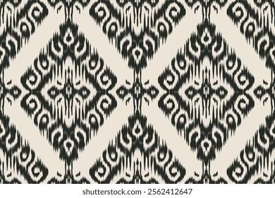 Seamless ethnic Ikat pattern in tribal, folk embroidery, and Mexican style Aztec geometry for Graphic Arts, Carpet Design, Wallpaper, Wrapping, and Clothing.
