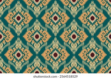 Seamless ethnic Ikat pattern in tribal, folk embroidery, and Mexican style Aztec geometry for Graphic Arts, Carpet Design, Wallpaper, Wrapping, and Clothing.