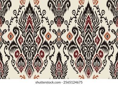 Seamless ethnic Ikat pattern in tribal, folk embroidery, and Mexican style Aztec geometry for Graphic Arts, Carpet Design, Wallpaper, Wrapping, and Clothing.