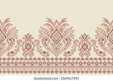 Seamless ethnic Ikat pattern in tribal, folk embroidery, and Mexican style Aztec geometry for Graphic Arts, Carpet Design, Wallpaper, Wrapping, and Clothing.