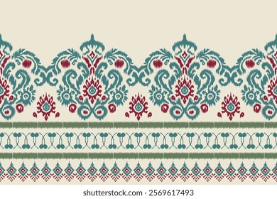 Seamless ethnic Ikat pattern in tribal, folk embroidery, and Mexican style Aztec geometry for Graphic Arts, Carpet Design, Wallpaper, Wrapping, and Clothing.