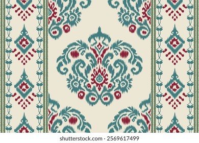 Seamless ethnic Ikat pattern in tribal, folk embroidery, and Mexican style Aztec geometry for Graphic Arts, Carpet Design, Wallpaper, Wrapping, and Clothing.