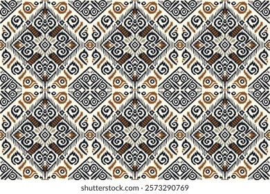 Seamless ethnic Ikat pattern in tribal, folk embroidery, and Mexican style Aztec geometry for Graphic Arts, Carpet Design, Wallpaper, Wrapping, and Clothing.