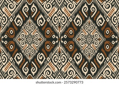 Seamless ethnic Ikat pattern in tribal, folk embroidery, and Mexican style Aztec geometry for Graphic Arts, Carpet Design, Wallpaper, Wrapping, and Clothing.