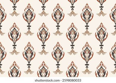 Seamless ethnic Ikat pattern with tribal and folk embroidery influences, featuring Aztec geometry in a Mexican style. Ideal for graphic design, carpets, wallpapers, wrapping paper, and clothing.