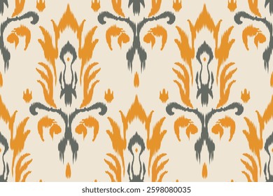 Seamless ethnic Ikat pattern with tribal and folk embroidery influences, featuring Aztec geometry in a Mexican style. Ideal for graphic design, carpets, wallpapers, wrapping paper, and clothing.